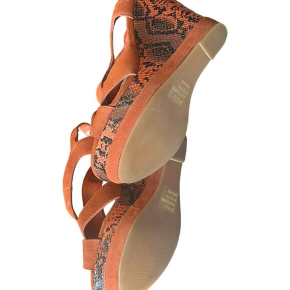 Bakers Snakeskin & Suede Wedge High Heel Open Toe Shoes Sz. 8 in Box Orange - Picture 5 of 16